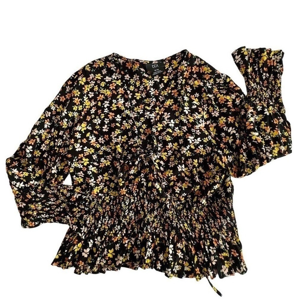CCX Floral Blouse with Yellow and White Accents Festive Smocked Size 18
